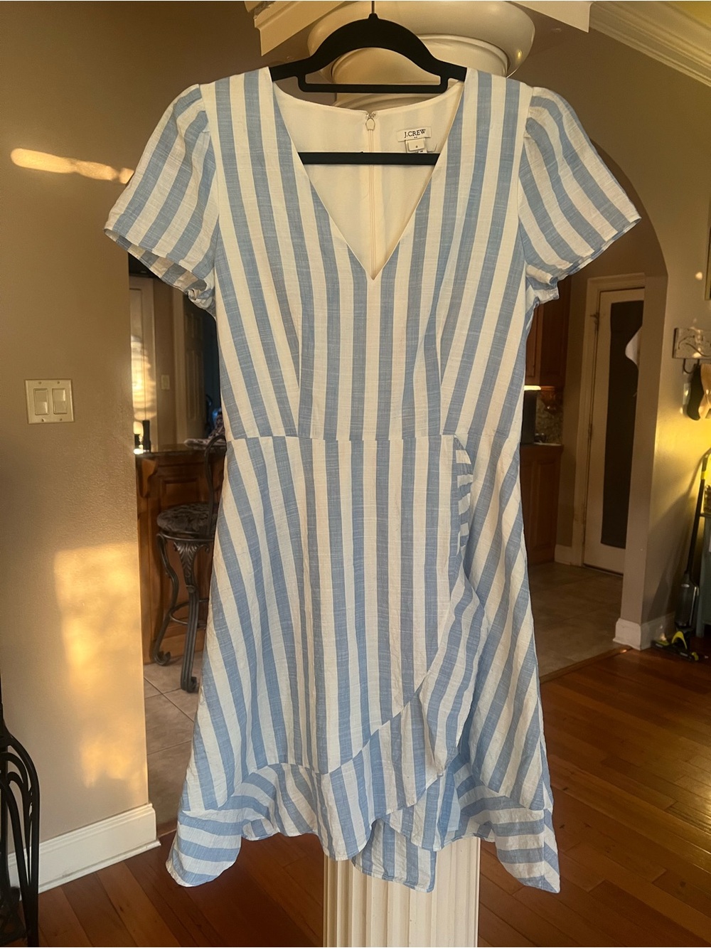 J. Crew Light Blue & White Striped V-Neck Mini Dress